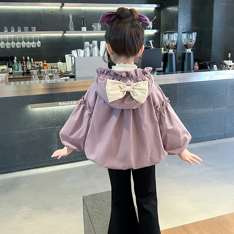 女童风衣外套春秋冬款儿童洋气甜美连帽上衣2025新款女宝宝开衫
