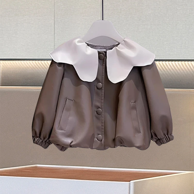 女童外套秋装2025新款洋气儿童秋季时髦皮衣女孩春秋款皮夹克上衣