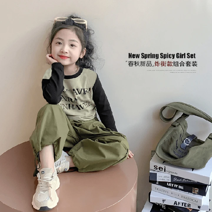 女童套装秋装2025新款儿童假两件工装风休闲两件套小女孩网红套装