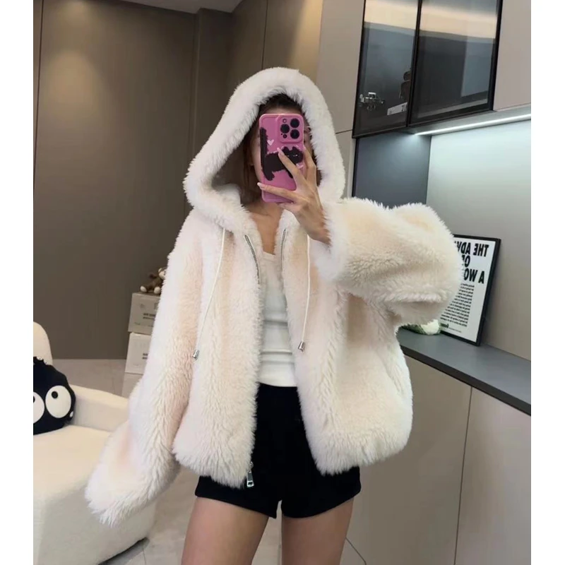 【所姿】 新款秋冬加厚连帽宽松时尚休闲女士羊毛外套SZ-23206