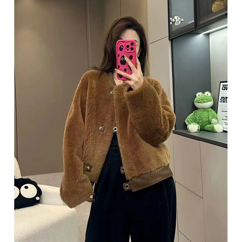 【所姿】23新款冬季时尚百搭加厚休闲宽松羊毛女士外套SZ-23466