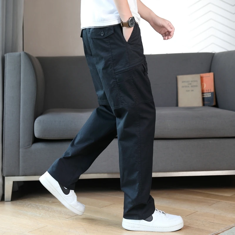 路约威格春秋季工装长裤男装潮流宽松薄款多口袋水洗直筒休闲裤