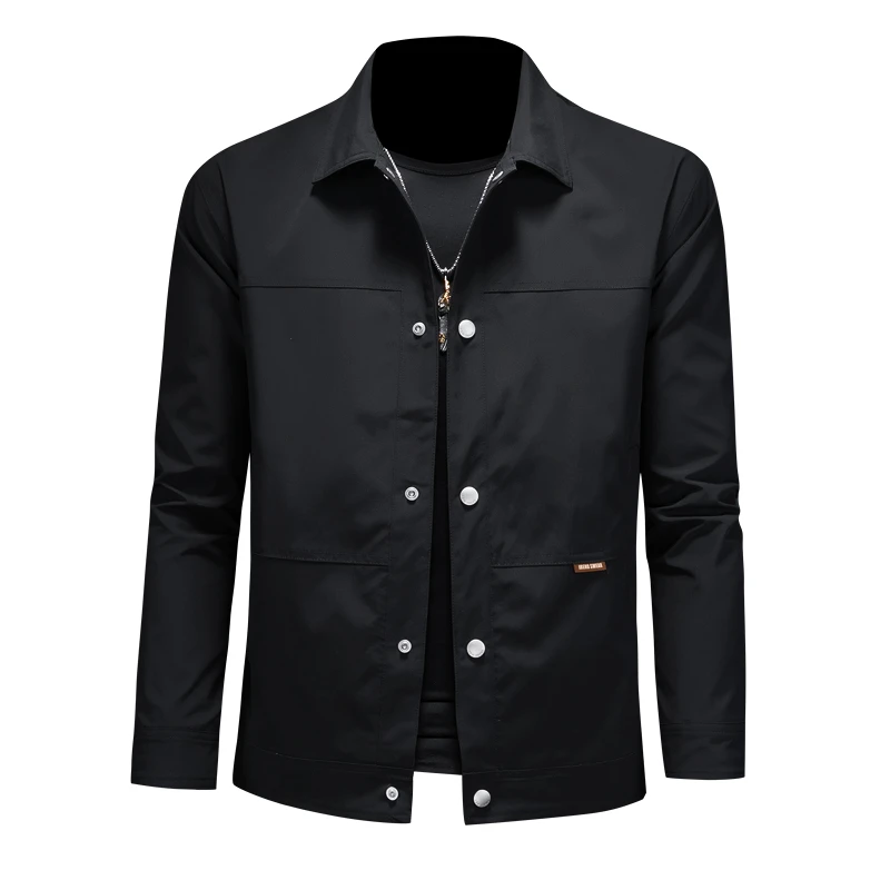 路约威格新款秋季修身上衣潮流翻领短款青年外套男士商务休闲夹克
