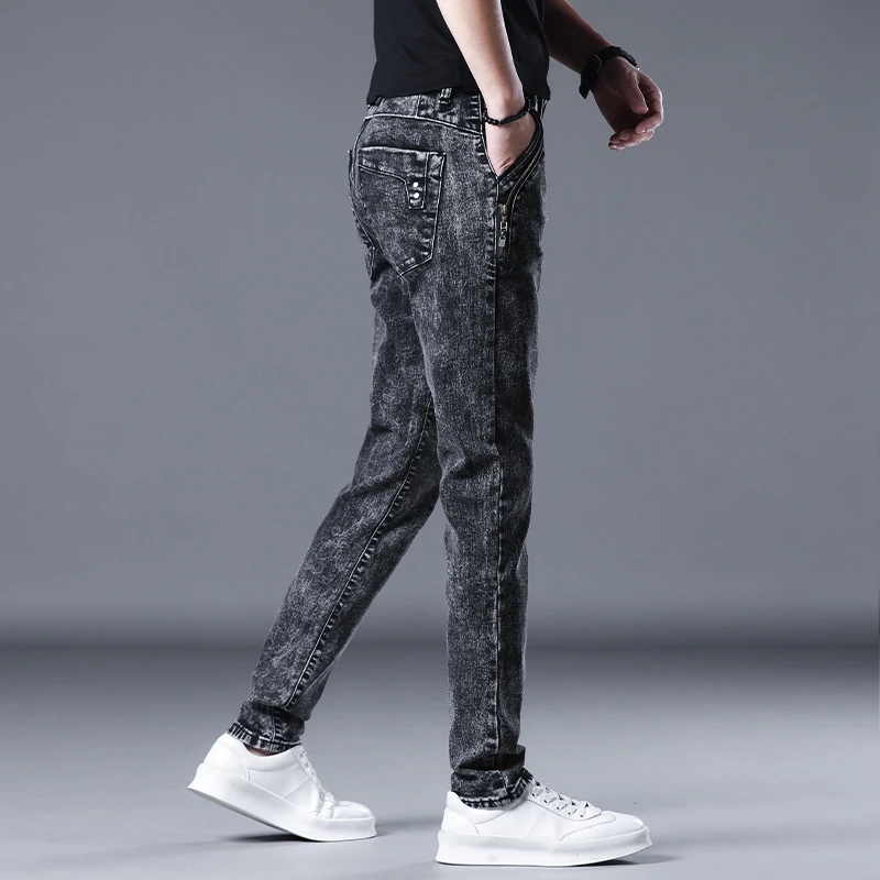 路约威格春秋潮流牛仔裤男士修身直筒潮流时尚百搭高端弹力休闲裤