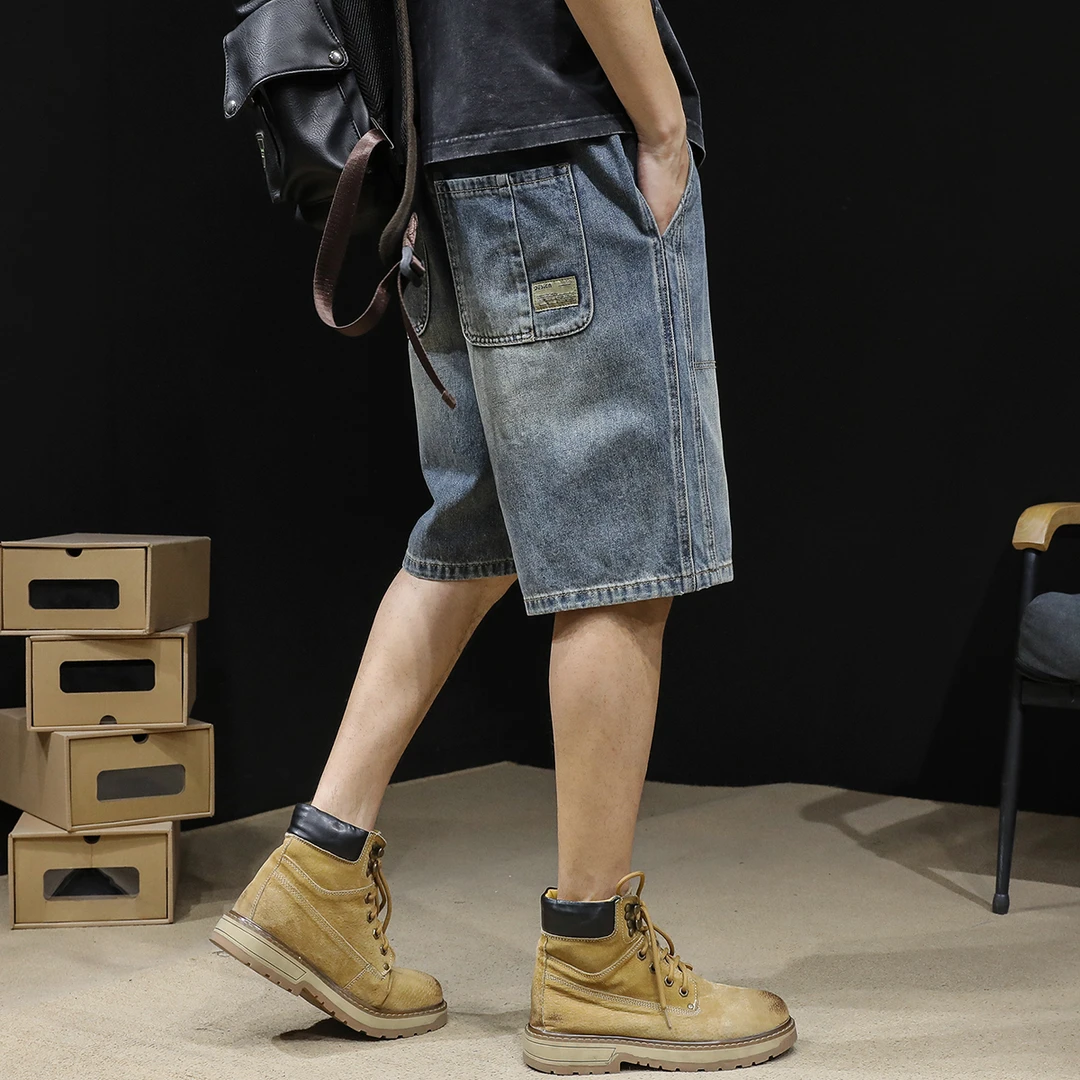 路约威格男士潮牌牛仔短裤五分裤夏季潮流宽松大码裤新款美式休闲