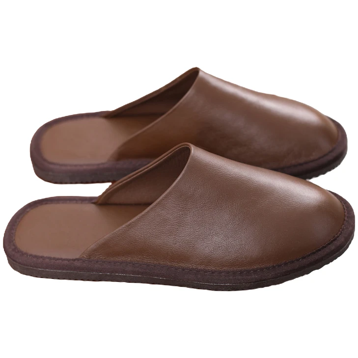 路约威格秋季牛皮拖鞋家居室内防滑软底男女情侣平底大码包头皮拖