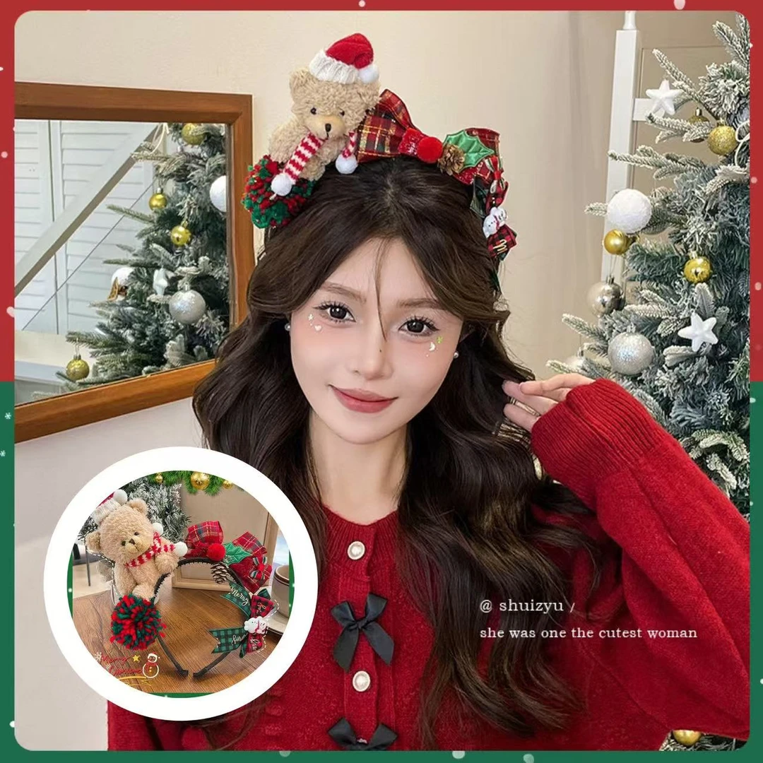 圣诞节发箍头饰红色小熊发箍不勒头礼帽头箍发饰公主亲子发箍xy