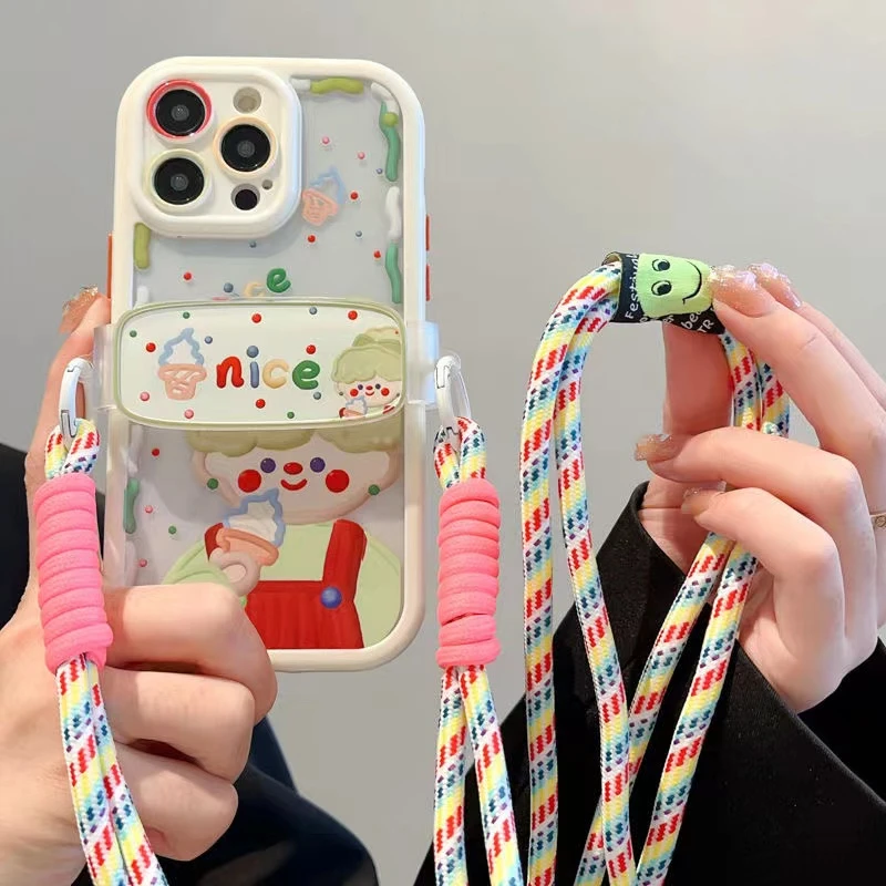 卡通汉堡女孩适用iPhone15promax手机壳小众14/13/12背带式11软XR