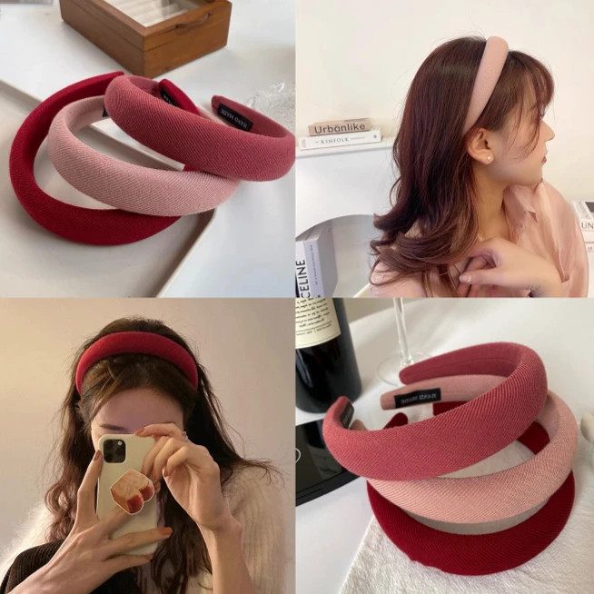 妲茜复古气质百搭高颅顶纯色粉红色系宽边海绵发箍头箍法式cby