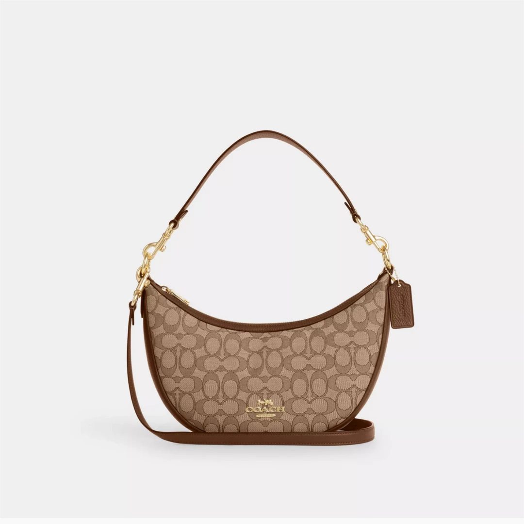 COACH/蔻驰Aria 卡其色 月牙包单肩包斜挎包手提包 清仓微瑕