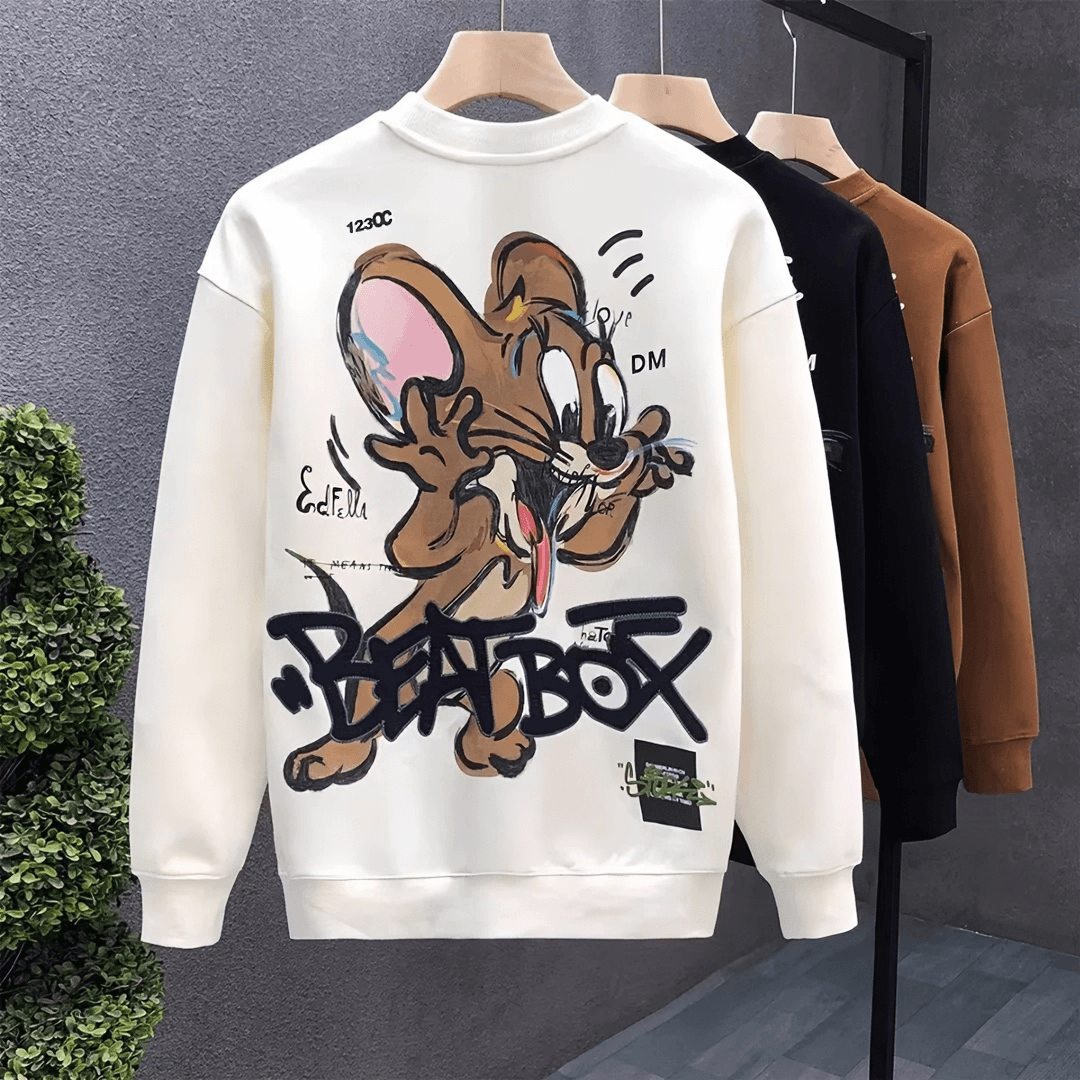 GIOIO春秋新款高品质重磅圆领2024卫衣休闲情侣卡通老鼠印花ins潮