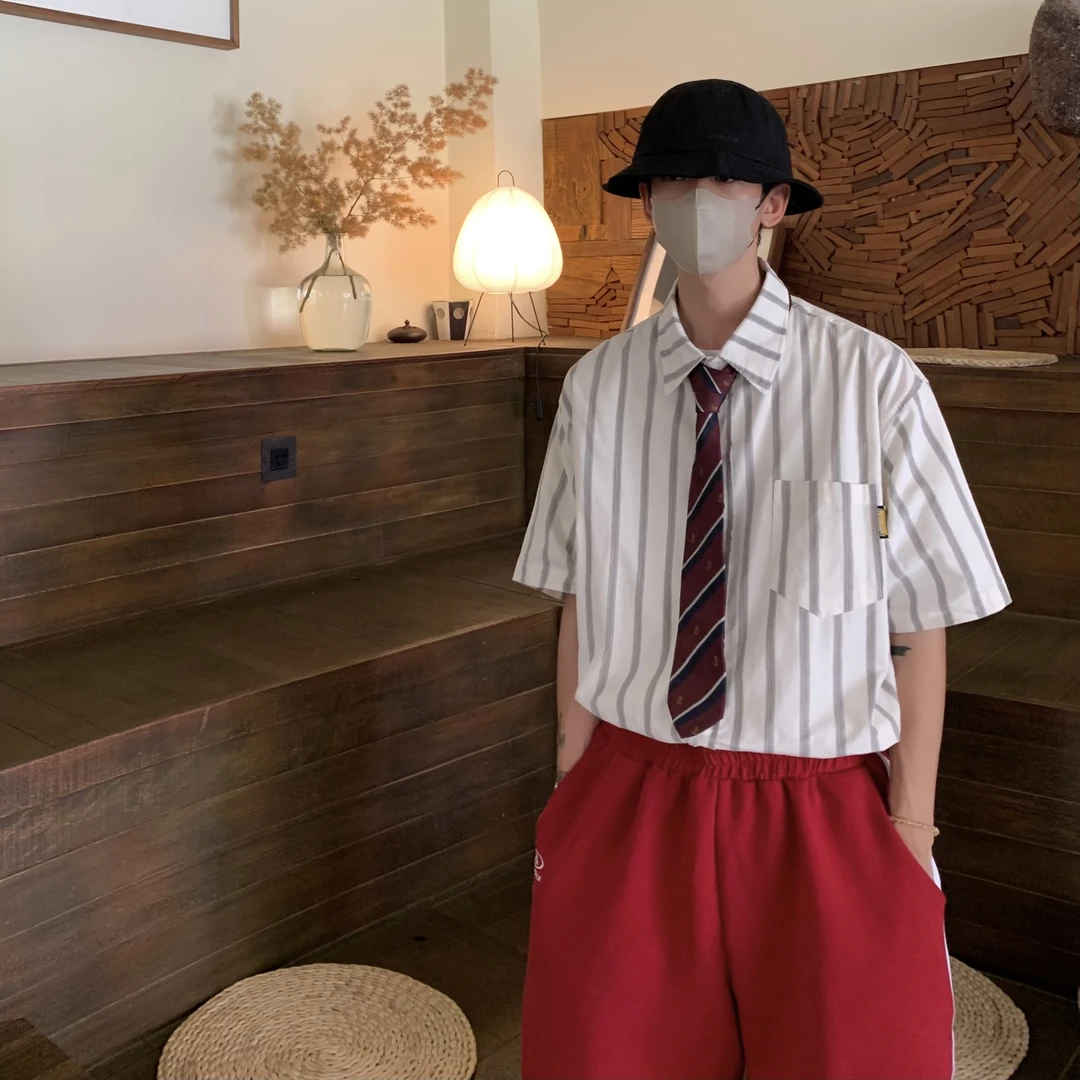 【小王家】弟弟的味道 港风夏季条纹复古时尚宽松休闲日常衬衣百搭