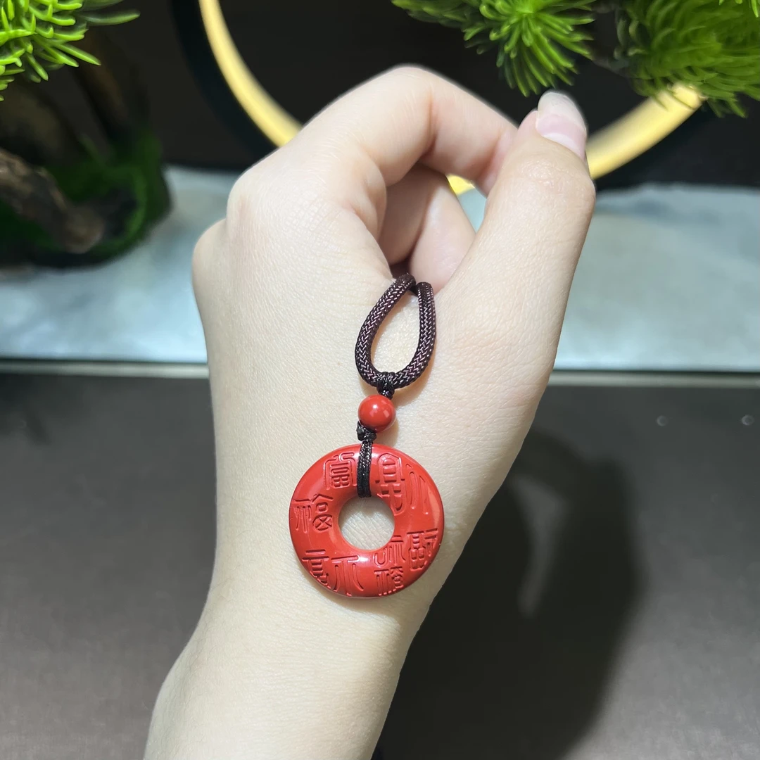 含辰砂工艺品高含量朱砂回纹平安扣吊坠项链