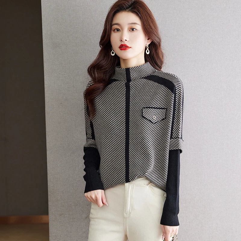 歌I第半高领毛衣女套头2024年秋冬新款针织打底衫女高级感洋气针