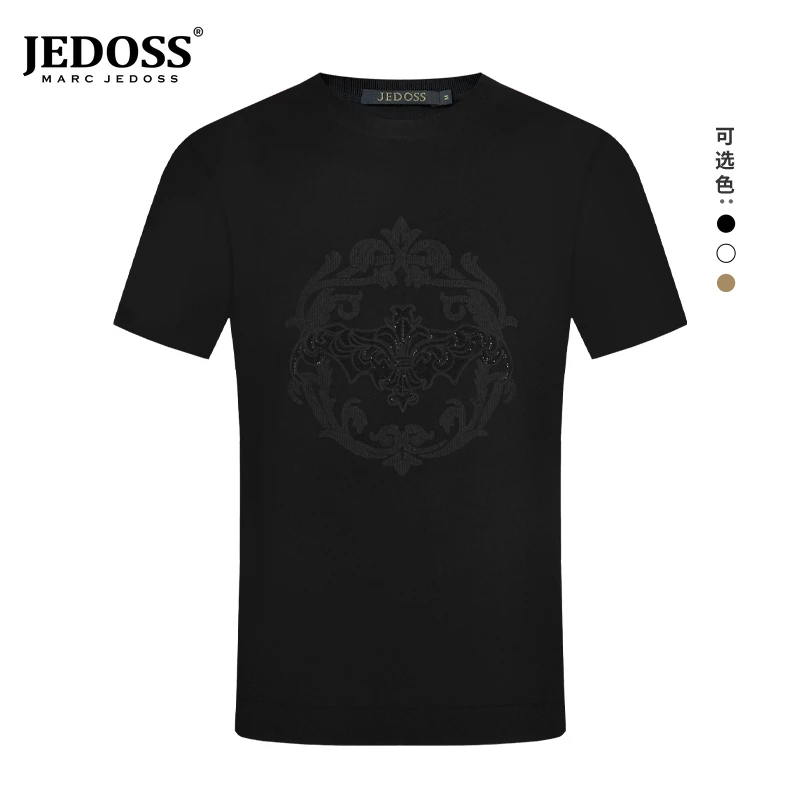 JEDOSS/爵迪斯男装夏季新款经典烫钻LOGO短袖针织衫薄006