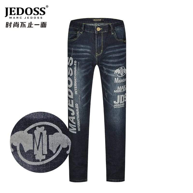 JEDOSS/爵迪斯男装新款字母烫印修身水洗复古直筒牛仔裤长裤SX207