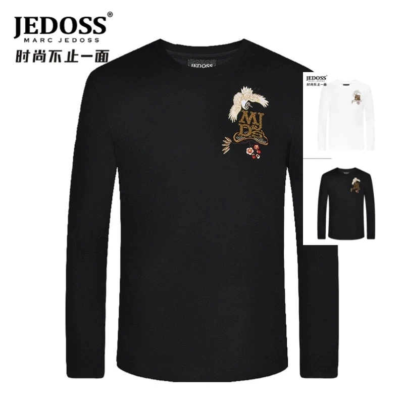 JEDOSS/爵迪斯男装专柜新款仙鹤金线刺绣印花圆领卫衣运动潮秋季