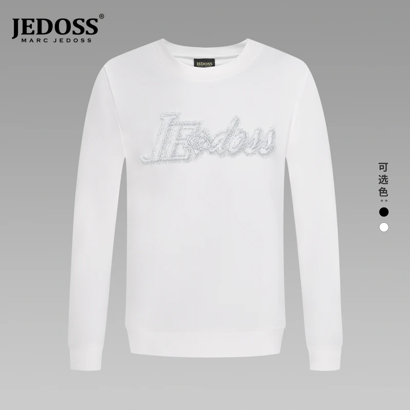 JEDOSS/爵迪斯品牌logo简约个性毛巾绣印花圆领长袖套头卫衣修身