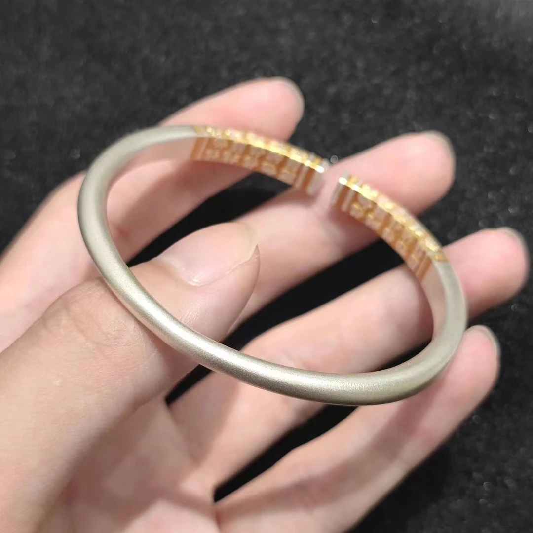 足银银制品 【闪闪珠宝】足银999.9天圆地方百福开口镯 CAN2780197