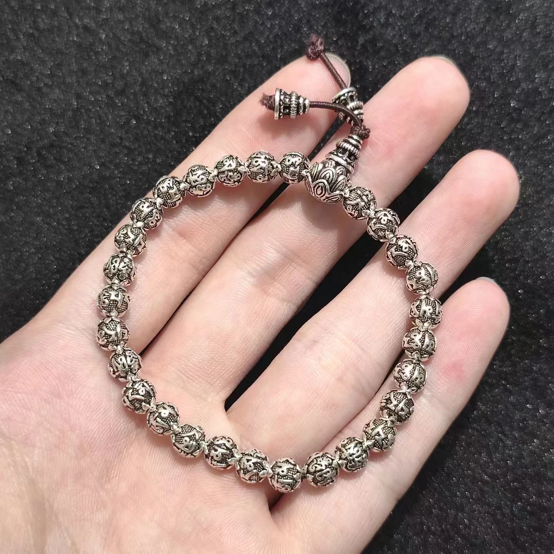 足银银制品 【闪闪珠宝】足银990六字真言6mm手串 CAN2780262