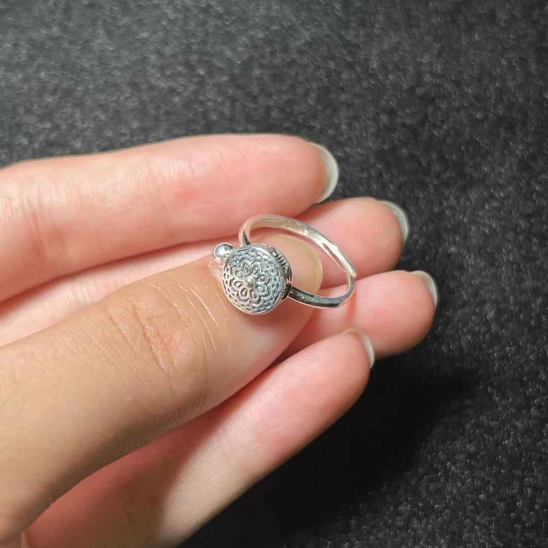 足银银制品 【闪闪珠宝】足银990转动做旧开口戒指 CAN2590759