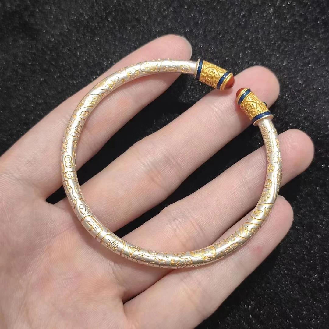 足银银制品 【闪闪珠宝】足银999.9吉言实心开口手镯 CAN2780244