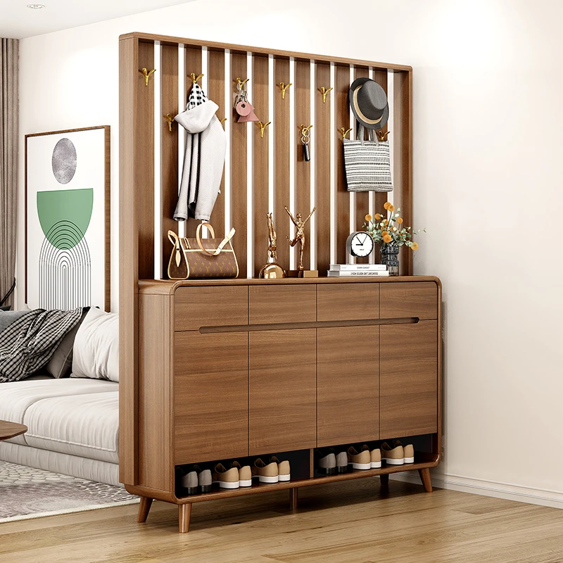 鞋柜新款实木边入户家用门口挂衣架衣帽架一体玄关柜隔断2024爆款