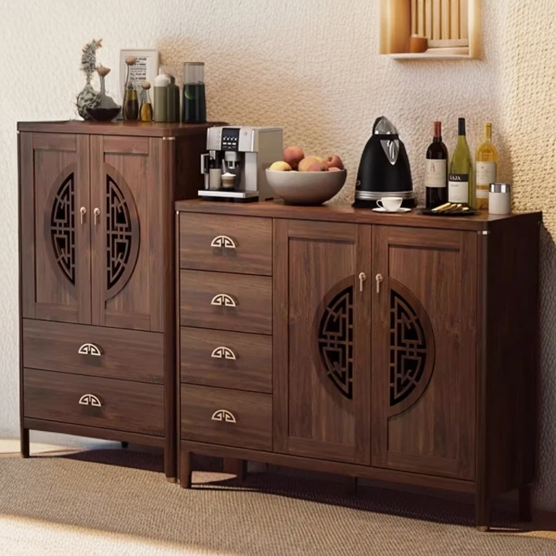 新中式餐边柜实木色酒柜一体靠墙家用厨房储物柜碗柜客厅茶水柜子