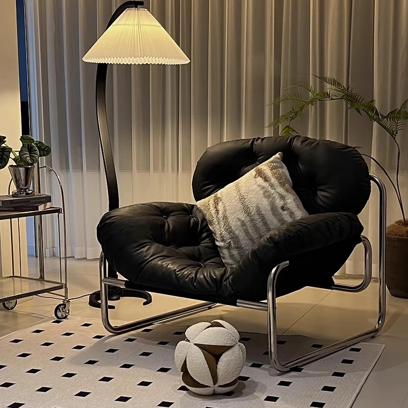 美物俪家单人沙发设计师沙发椅客厅懒人休闲中古风黑色轻奢单椅子