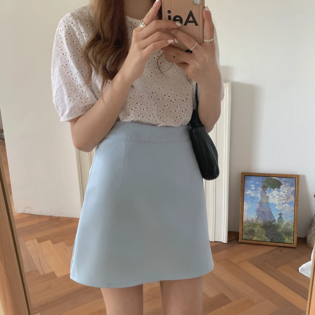 浅蓝色半身裙女2025新款春夏高腰一步裙ins超火百搭a字短裙包臀裙