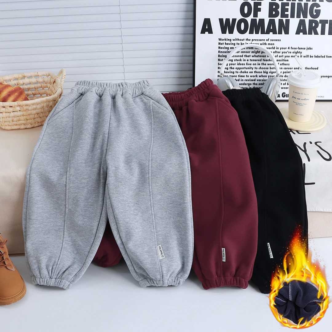 2025儿童秋冬加绒保暖棉质休闲卫裤束口裤男女童韩版裤子中大童