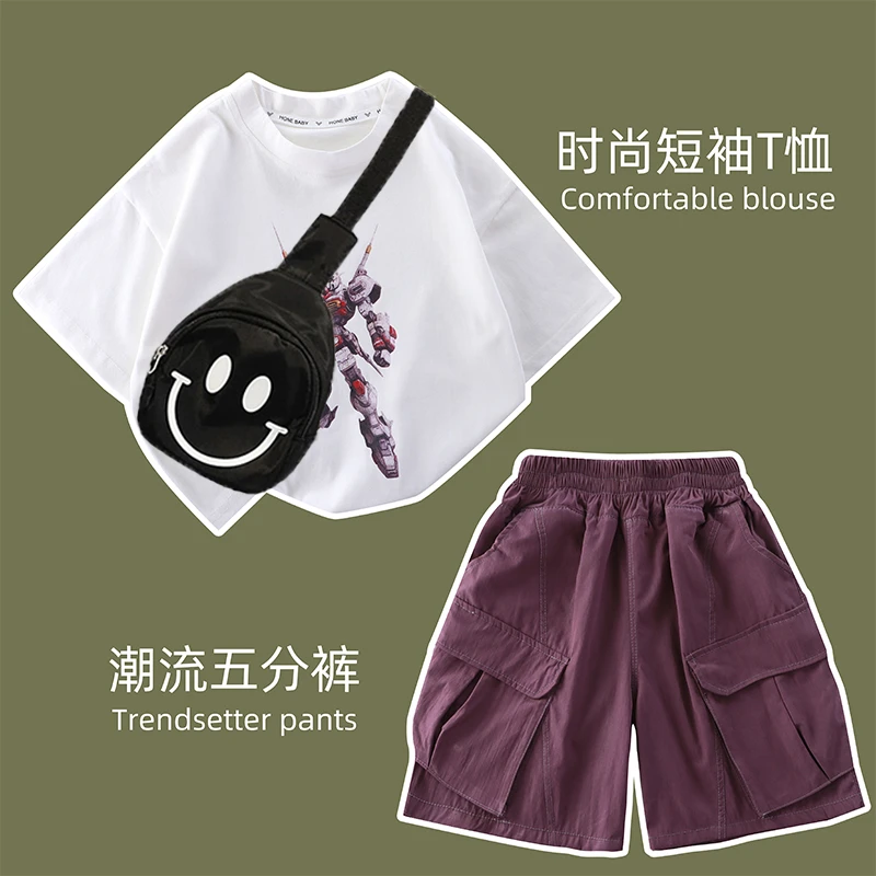 【送包包】夏儿童纯棉韩版T恤宽松工装裤套装中大童男童洋气