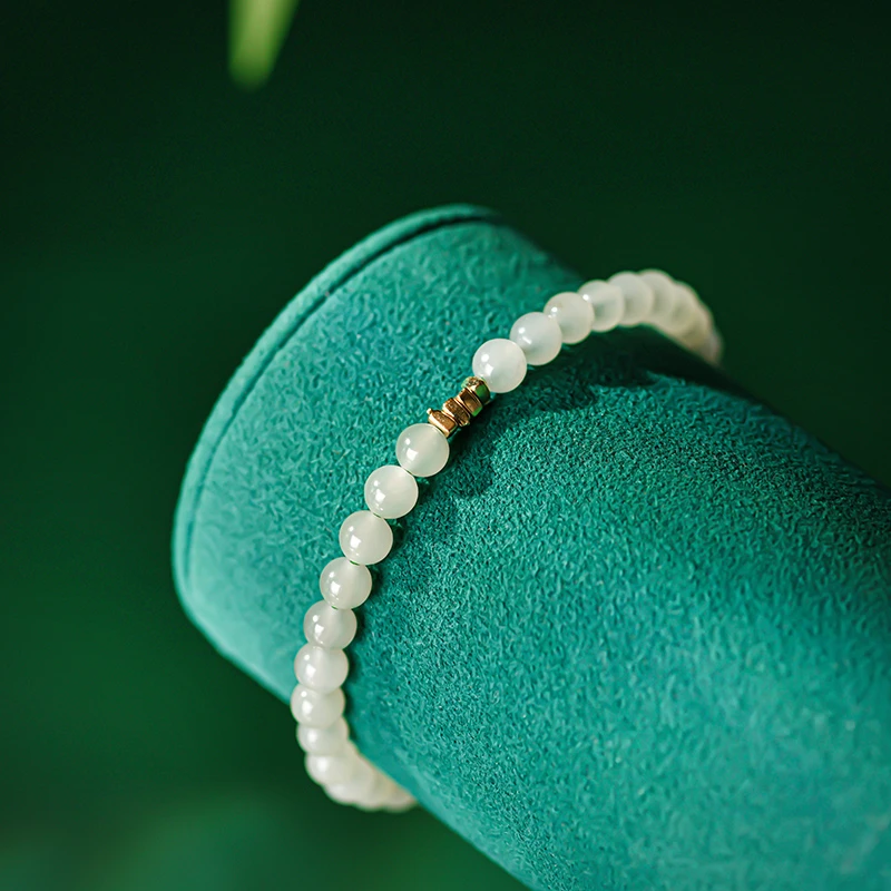 晴水和田玉小米珠碎银手链