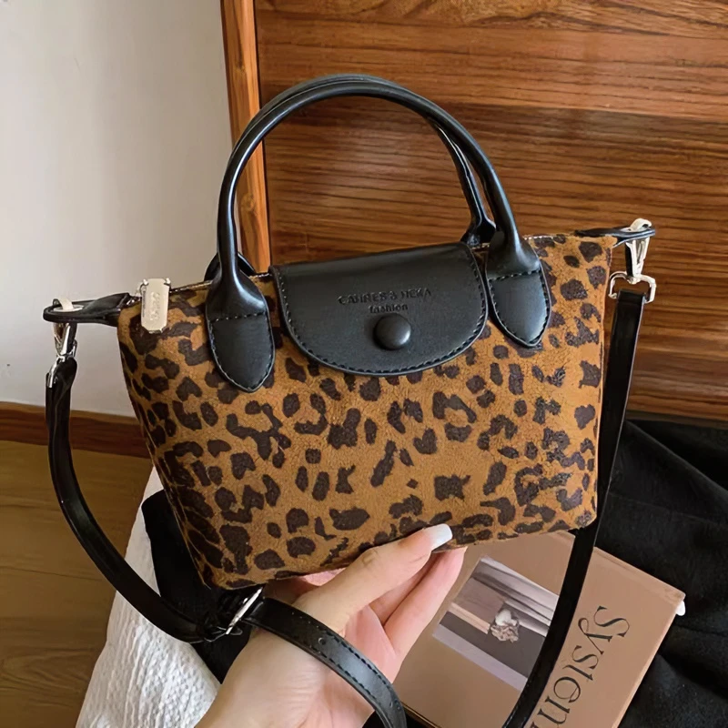 复古时尚豹纹托特包女新款手拎包2024秋冬小众洋气休闲设计斜挎包