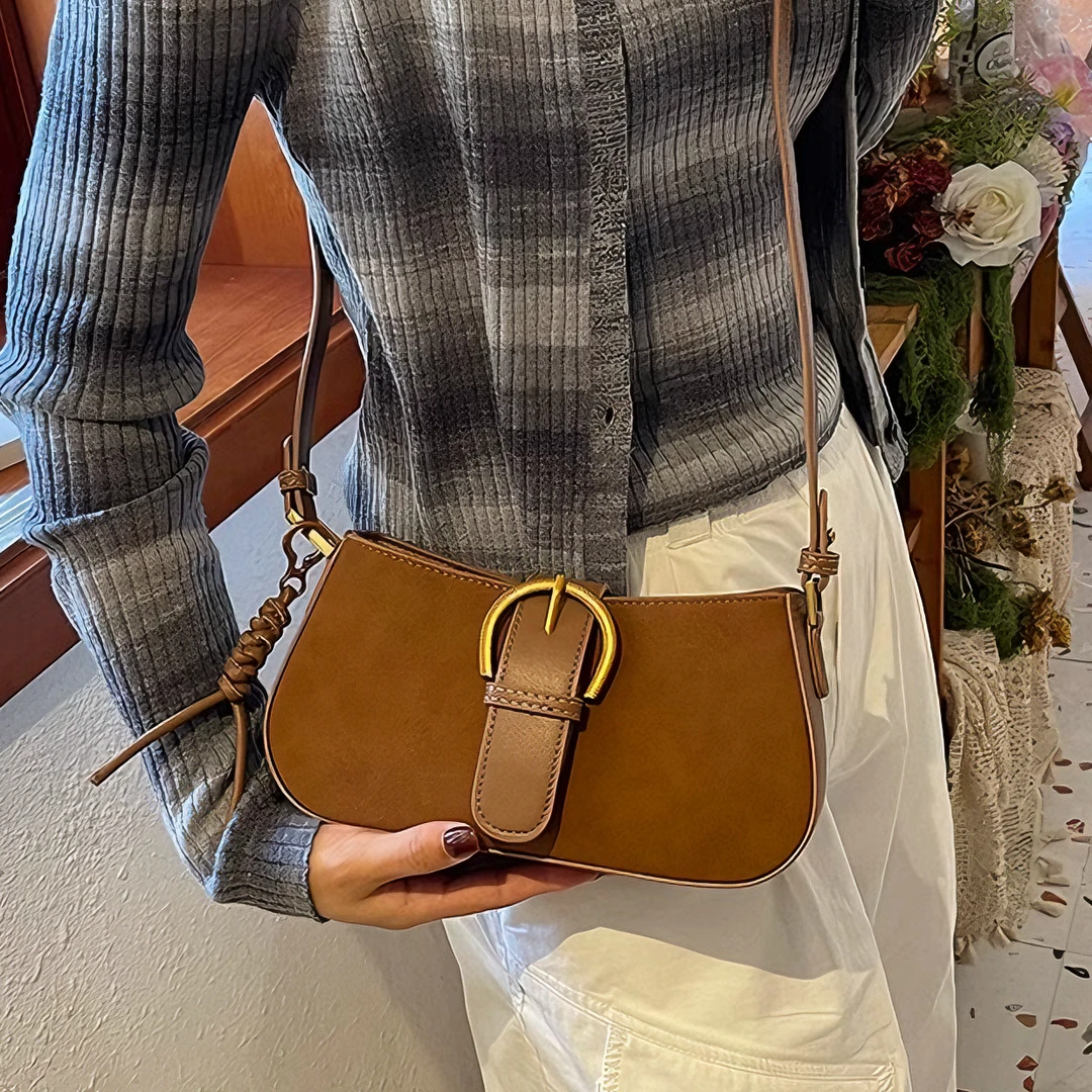 高级感腋下包女韩版秋冬复古时尚磨砂饺子包2024小众简约单肩女包