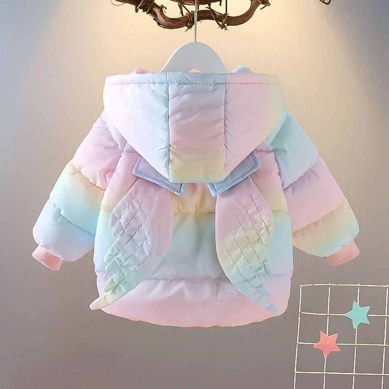 巴拉拉吧女宝宝棉衣冬装加厚外套小女孩公主加绒棉服婴幼儿童彩虹
