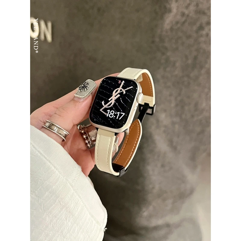 IAMYEE细版磁吸牛皮表带适用于AppleWatch45678代S10S9苹果手表带