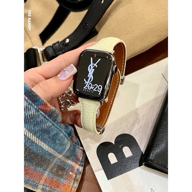 IAMYEE荔枝纹磁吸小蛮腰皮质表带适用applewatchSE56789s10iwatch