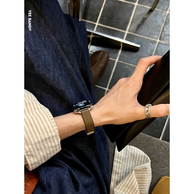 IAMYEE细款皮拼硅胶磁吸表带适用applewatch3456789代iwatchs8s7