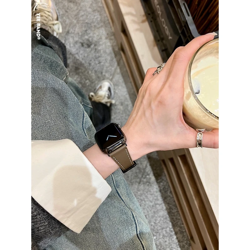 IAMYEE高级感方扣小蛮腰皮质表带适用applewatch456S8S9S10iwatch
