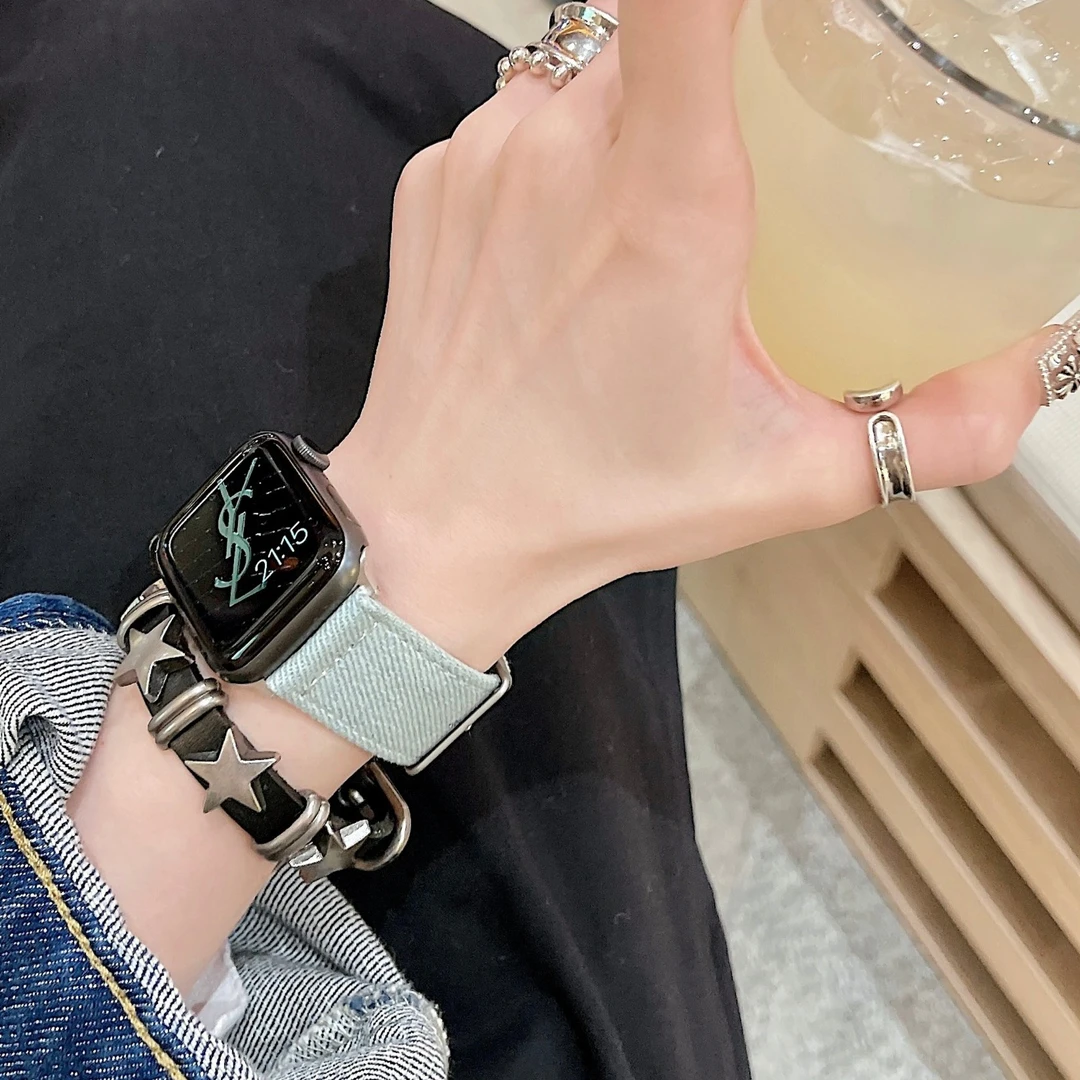 IAMYEE表带撞色丹宁表带适用ApplewatchS8/S9/S10代765iwatch表带