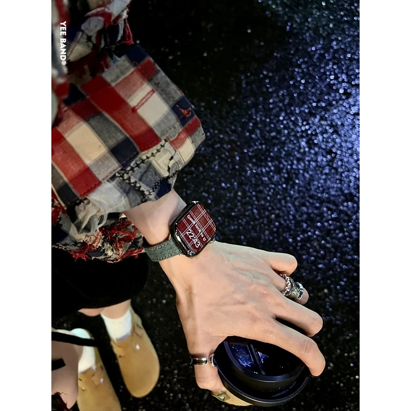 IAMYEE细版磁吸丹宁表带适用applewatch45678代s9s10iwatch手表带