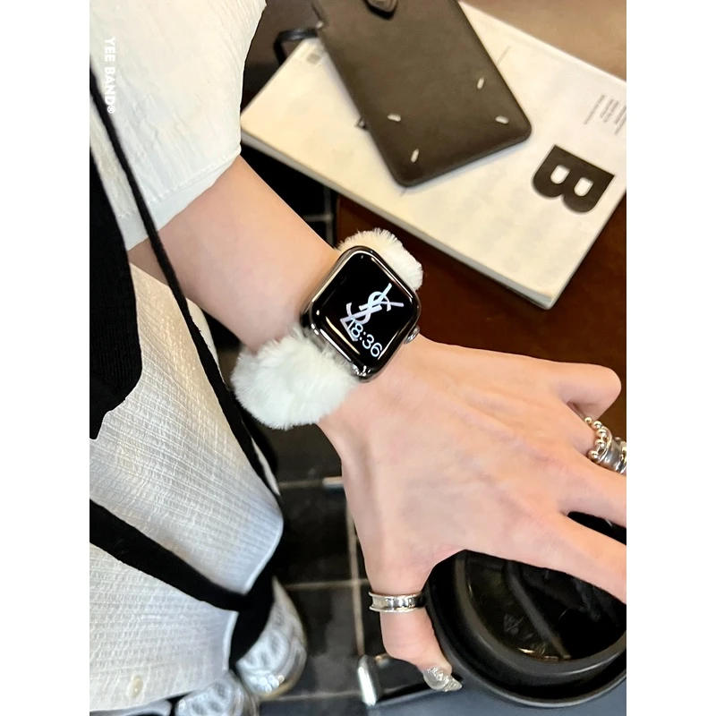 IAMYEE秋冬毛绒绒磁吸表带适用applewatch3456789代S10苹果手表带