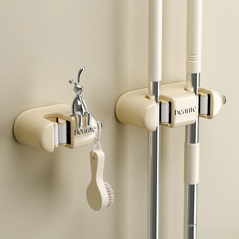 拖把壁挂夹免打孔卫生间浴室墙上强力承重多功能拖把扫把固定架