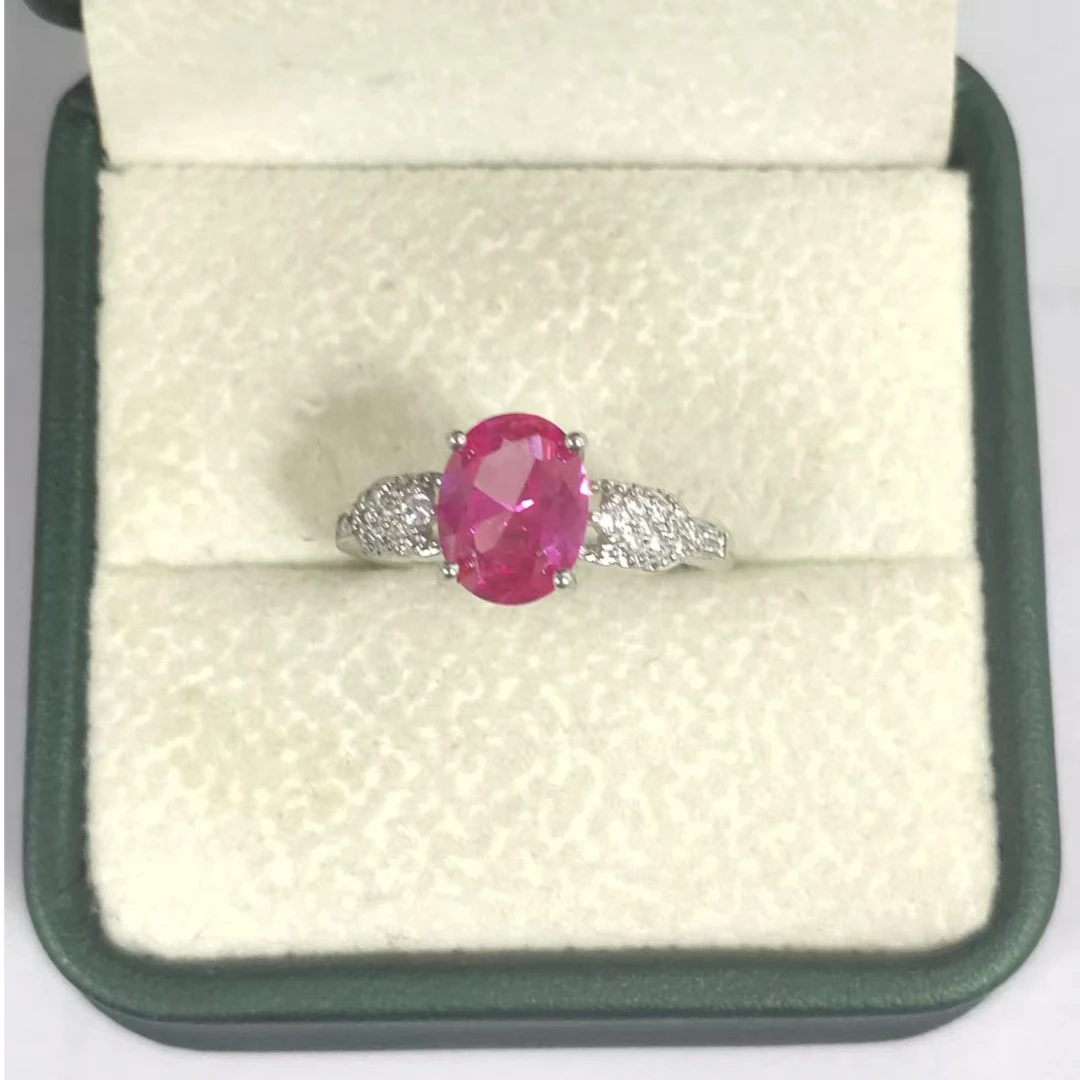 典藏精致红宝石精工镶嵌培育合金戒指603