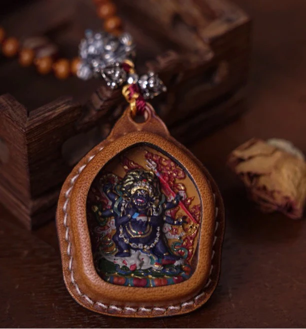 链子925银皮质 【心想事成】大黑天 牛皮彩绘吊坠项链