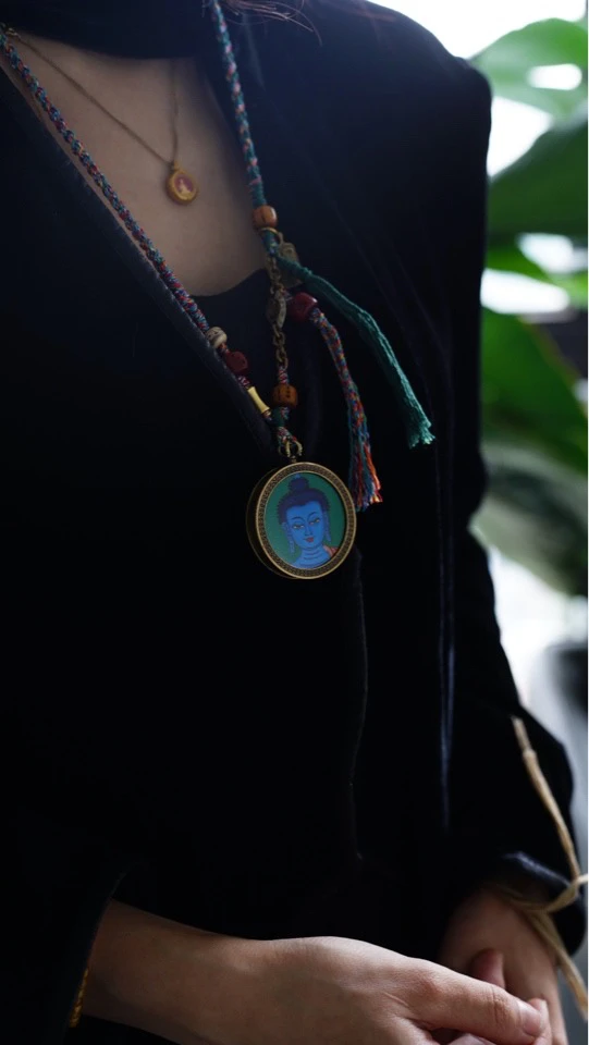 铜合金项链 【安康之韵】药师 手绘唐卡藏风设计感项链