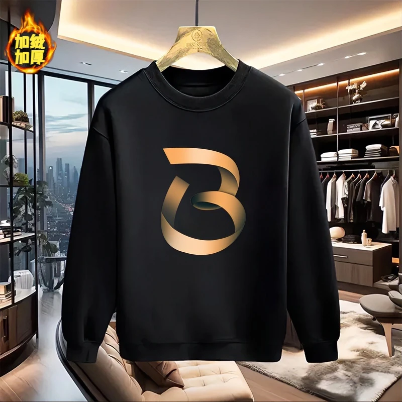 宽松秋冬新款爆款潮牌圆领卫衣男痞帅印花长袖潮流百搭加绒加厚上