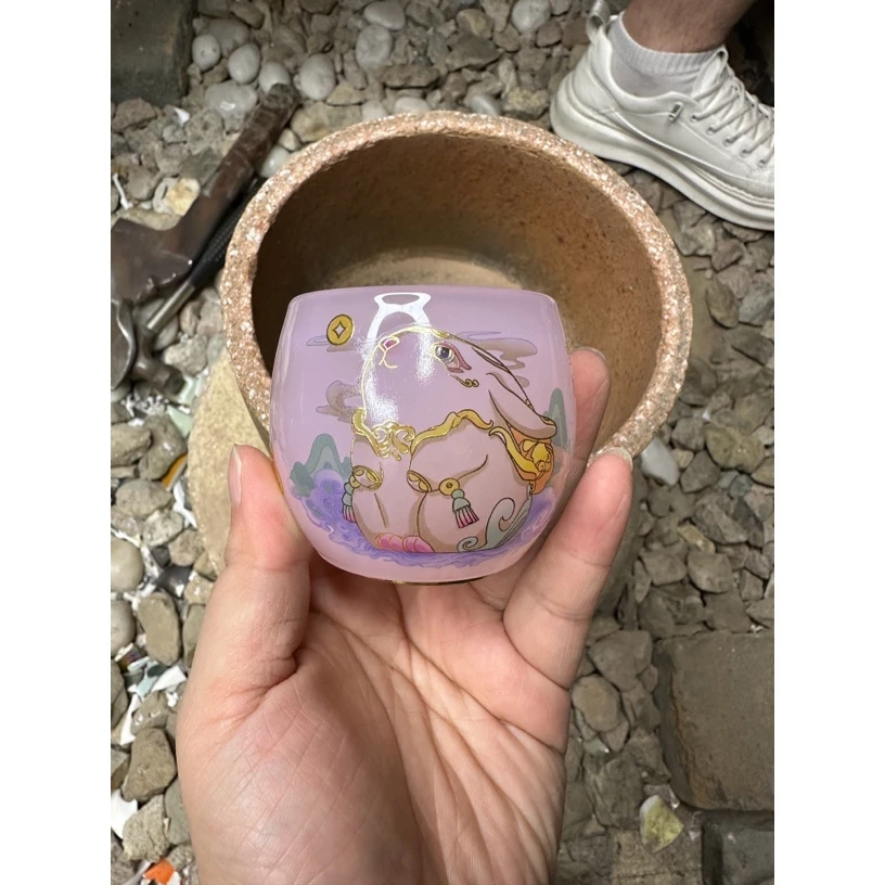 高端茶器 福底玉兔望月主人杯