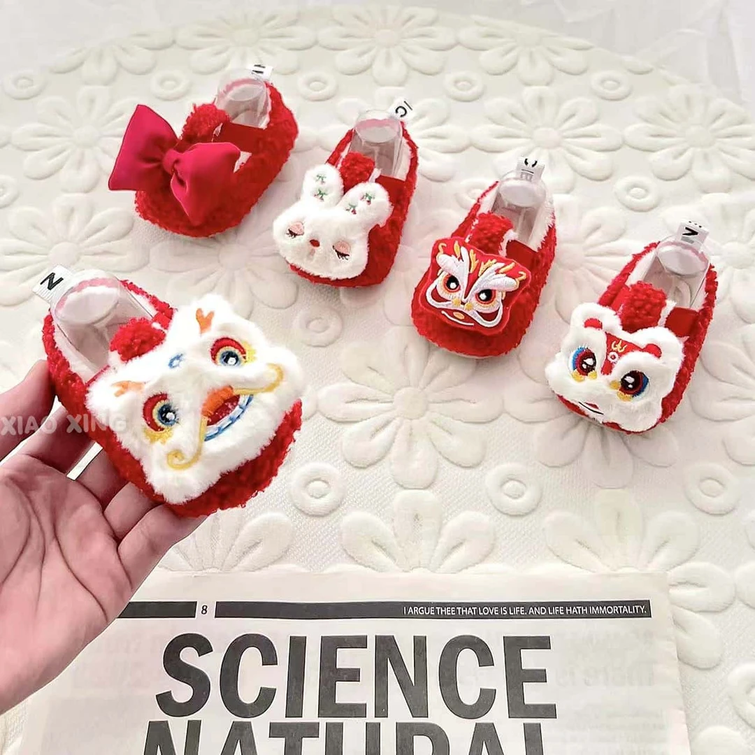 冬季婴幼儿新款加厚毛绒耐磨宝宝红色秋冬款婴儿软底保暖学步鞋